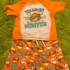 Old navy rash guard and swim trunks